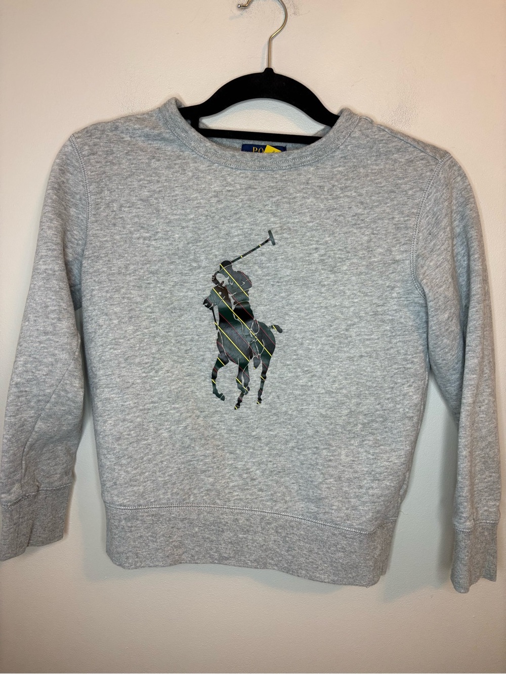 Polo Ralph Lauren Boys 8 Gray Abstract Big Pony Fleece Crewneck Sweatshirt